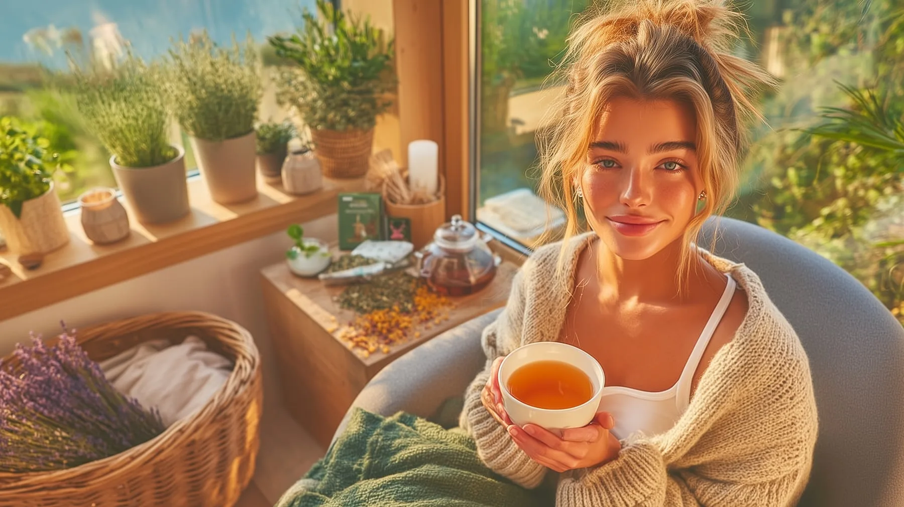 кормящая мама с чашкой чая для лактации